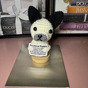 Handmade Crochet French Bulldog with Motivational Message